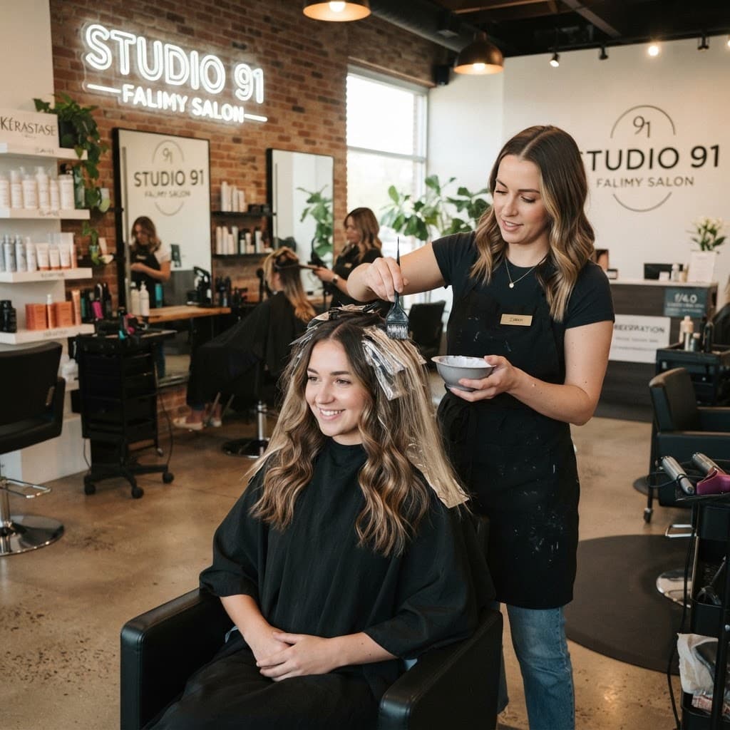 Hair highlighting balayage and ombre services at Studio 91 Falimy Salon